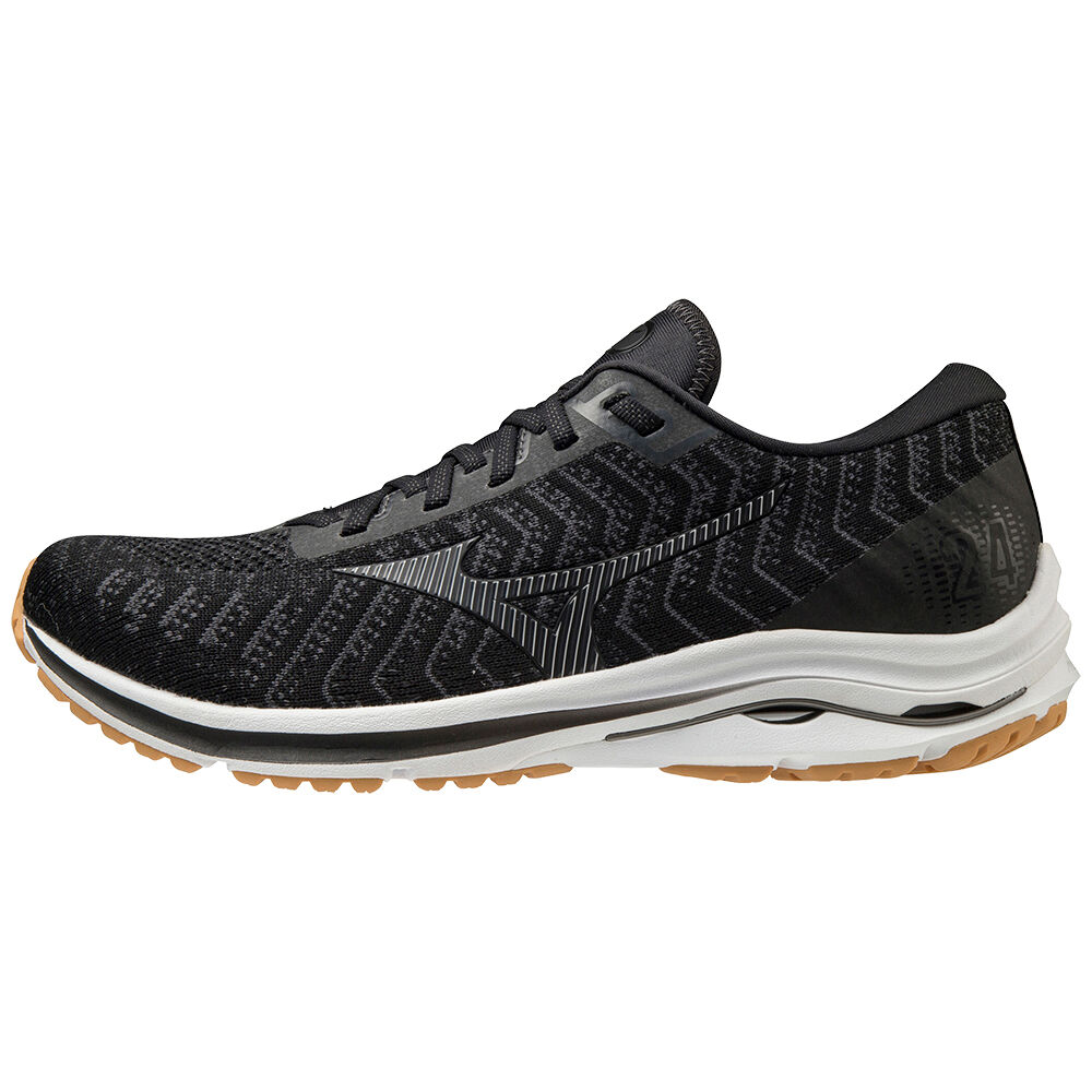 Panske Bezecke Topanky Mizuno Wave Rider 24 Waveknit Čierne/Tmavo Siva Vypredaj FEXY08946